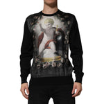 Dolce & Gabbana Black Cashmere Cherub Print Baroque Sweater with luxurious Italian design and cherub detail.