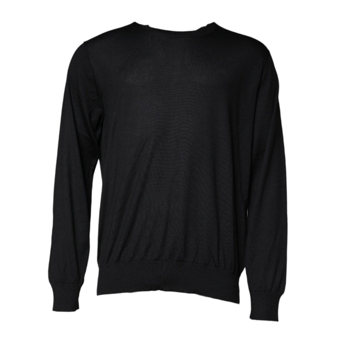 Dolce & Gabbana Black Cashmere Crew Neck Pullover Sweater, men’s luxury apparel, 100% cashmere, logo detail, long sleeves, black color.