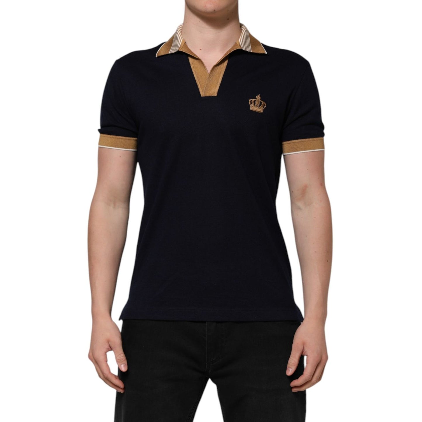 Dolce & Gabbana Black Cashmere Crown Logo Men Polo T-shirt