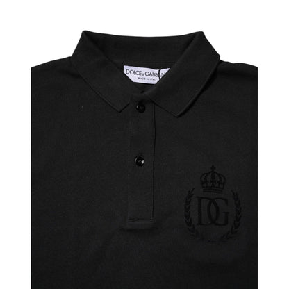Dolce & Gabbana Black Cotton DG Logo Collared Polo T-shirt