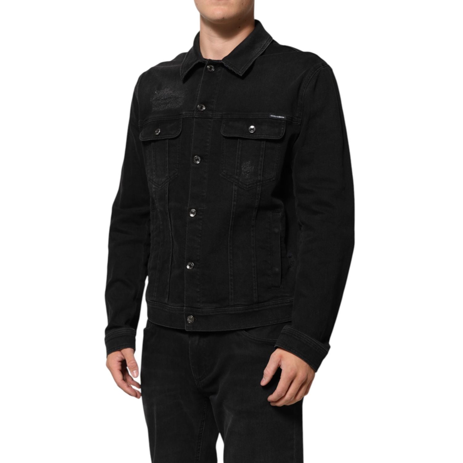 Dolce & Gabbana Black Cotton Denim Stretch Button Up Jacket