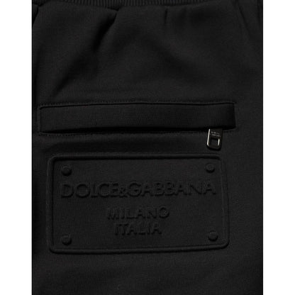 Close-up of Dolce & Gabbana Black Cotton Drawstring Logo Sweatpants Pants with Milano Italia patch on back pocket.