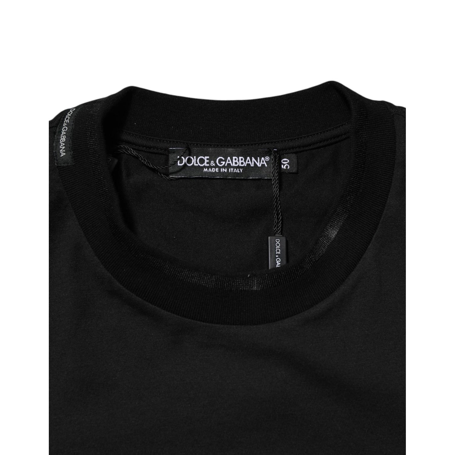 Dolce & Gabbana Black Cotton Embroidered DG Logo Pocket T-shirt close-up view