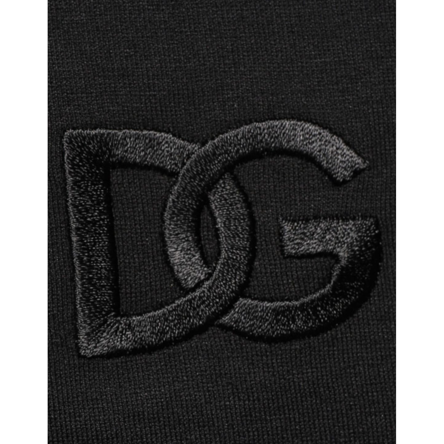 Close-up of black embroidered DG logo on Dolce & Gabbana Black Cotton Embroidered DG Logo Pocket T-shirt
