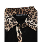 Dolce & Gabbana Black Cotton Leopard Collar Polo T-shirt with logo patch