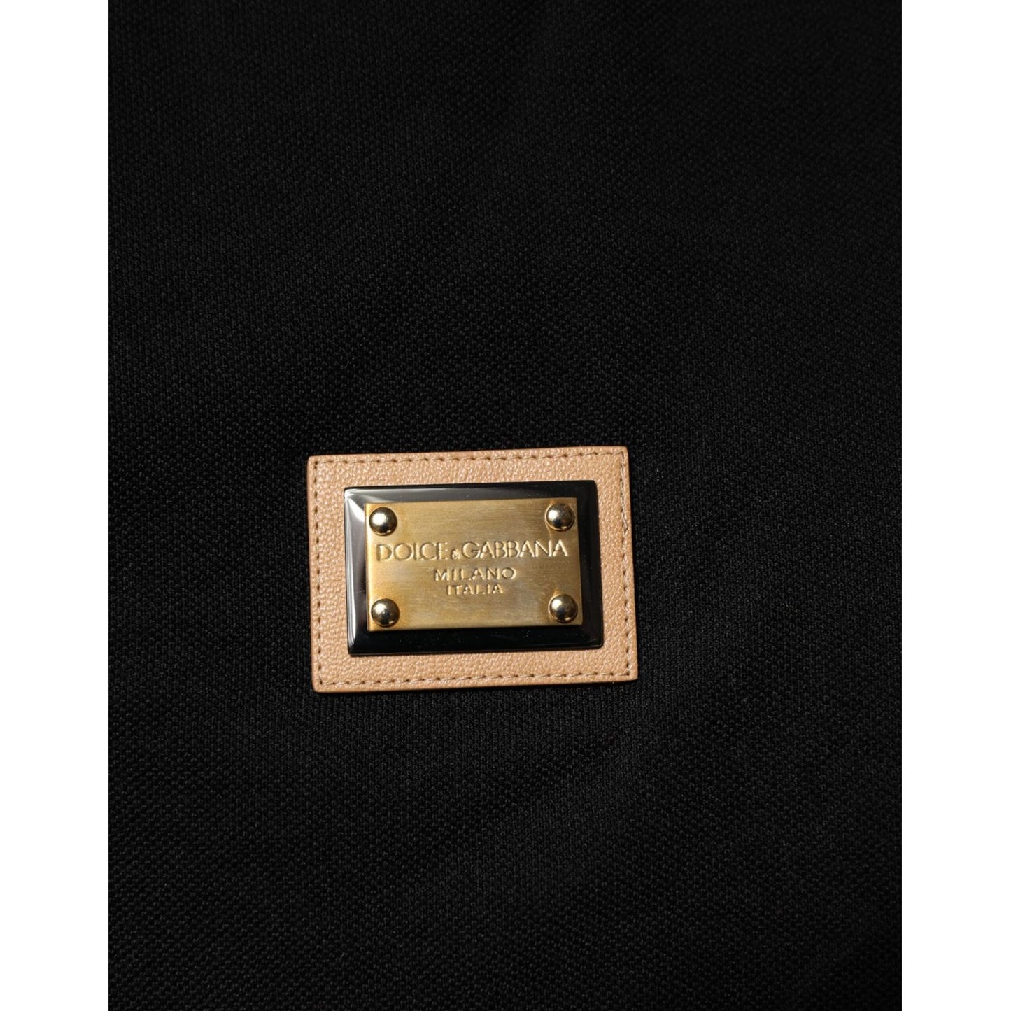 Dolce & Gabbana Black Cotton Leopard Collar Polo T-shirt with logo patch detail
