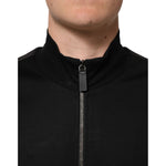 Dolce & Gabbana Black Cotton Logo Full Zip Men Bomber Jacket with zip detail and subtle logo design, close-up view