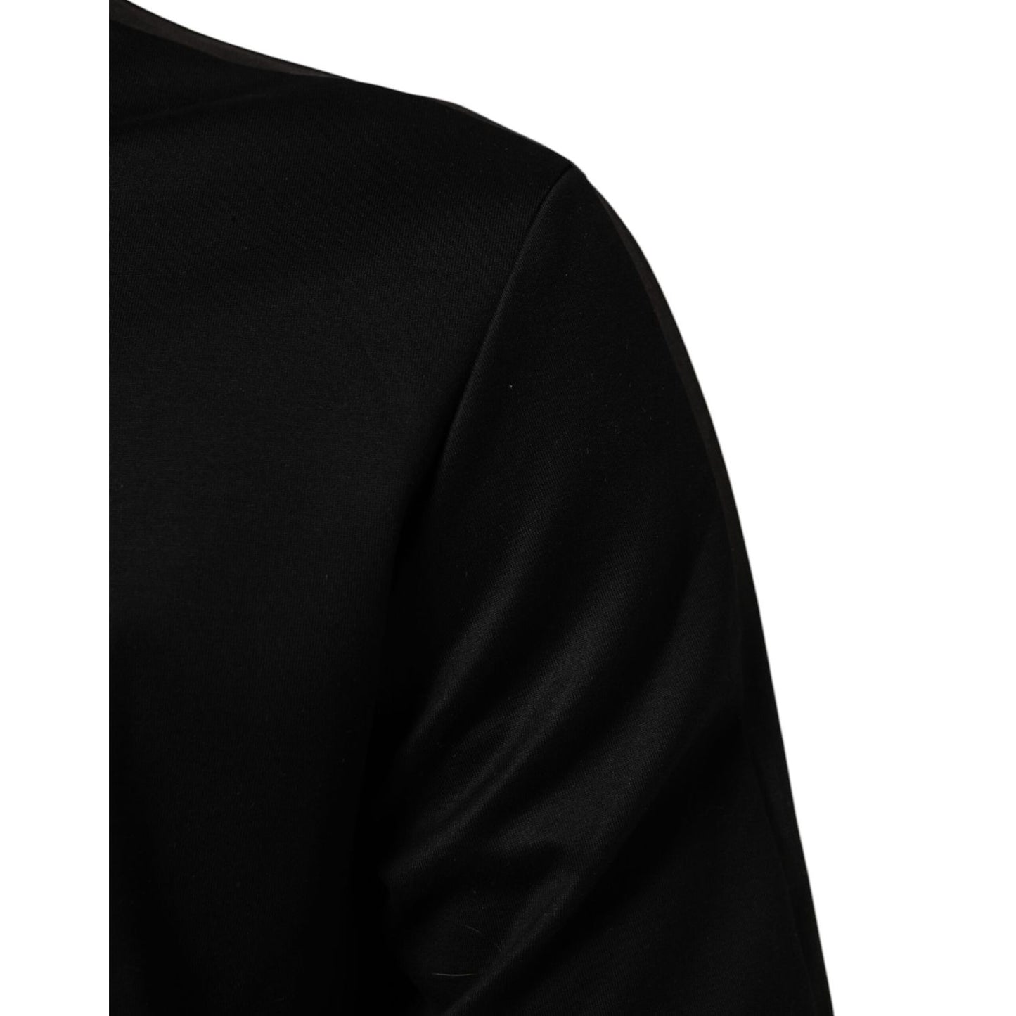 Dolce & Gabbana Black Cotton Logo Full Zip Men Bomber Jacket sleeve detail with pulled thread on black fabric