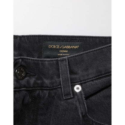 Dolce & Gabbana Black Cotton Logo Men Mid Waist Denim Jeans