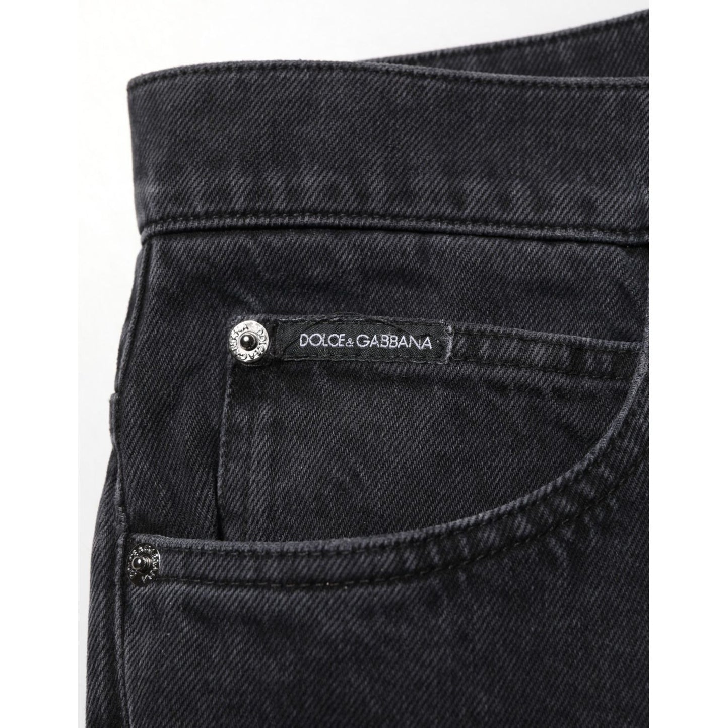 Dolce & Gabbana Black Cotton Logo Men Mid Waist Denim Jeans