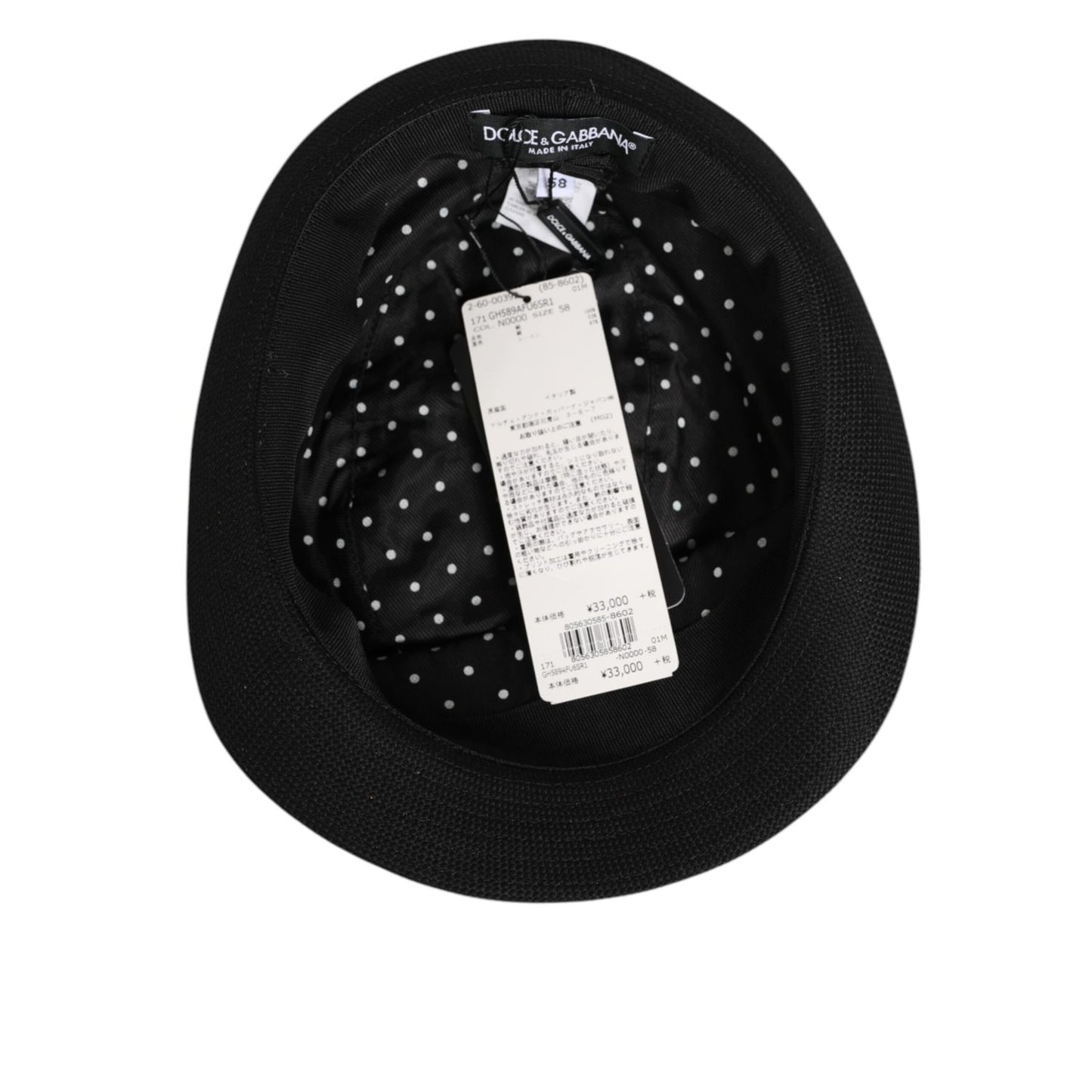 Dolce & Gabbana Black Cotton Polka Dot Lining Fedora Men Hat
