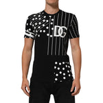 Dolce & Gabbana Black Cotton Polka Dots Round Neck T-shirt with logo details and short sleeves