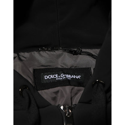 Dolce & Gabbana Black Cotton Quilted Studded Sleeve Hoodie Jacket
