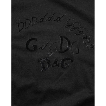 Dolce & Gabbana Black Cotton Velvet Logo Print Men T-shirt