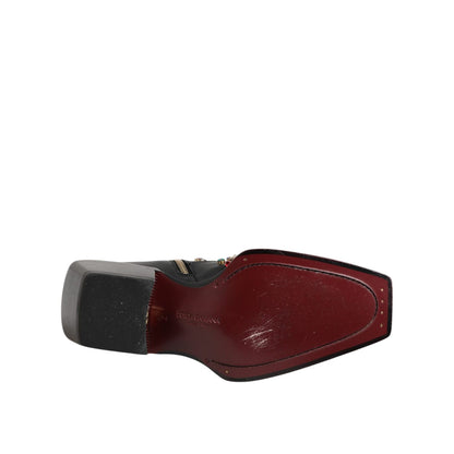 Dolce & Gabbana Black Crystal Cowboy Leather Men Boots Shoes