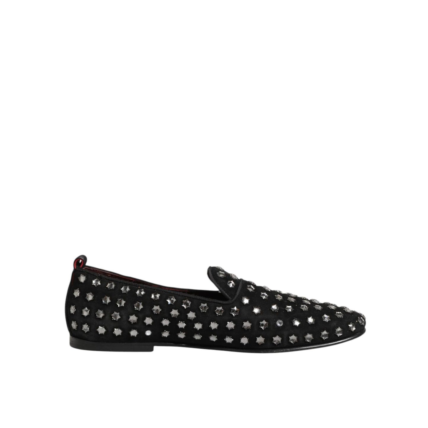 Dolce & Gabbana Black Crystal Embellished Loafers Dress Shoes featuring sleek design and sparkling embellishments for formal occasions.