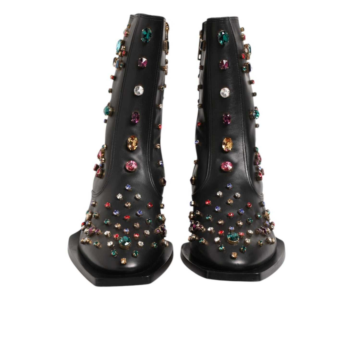 Dolce & Gabbana Black Crystal Embellished Men Short Boots Shoes with sparkling embellishments, ankle-height design, sleek black color.