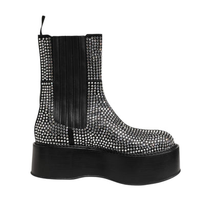 Dolce & Gabbana Black Crystal Strass Mid Calf Short Boots Shoes with dazzling crystal embellishments and sleek design.