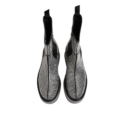 Dolce & Gabbana Black Crystal Strass Mid Calf Short Boots Shoes with dazzling crystal embellishments and sleek design.