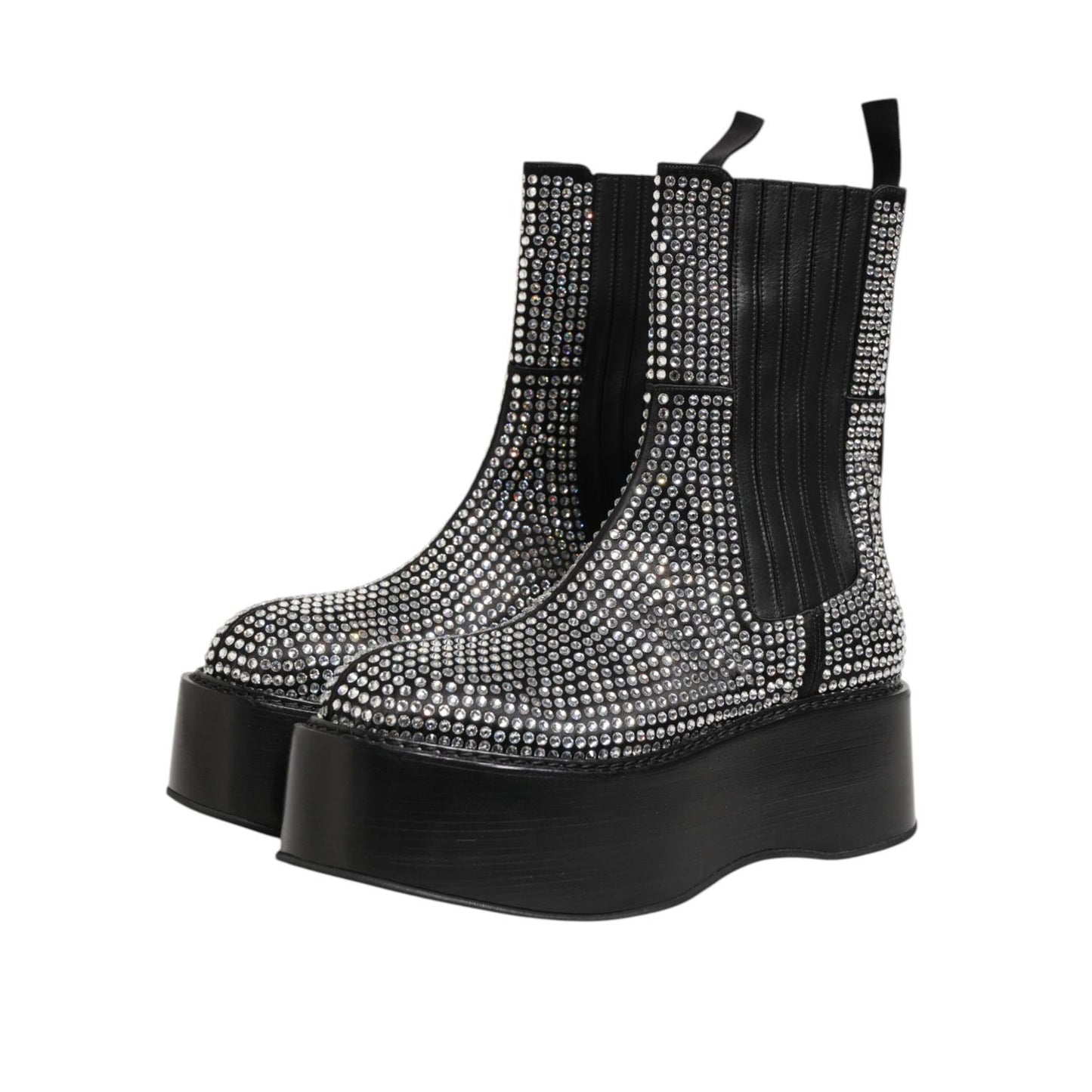 Dolce & Gabbana Black Crystal Strass Mid Calf Short Boots Shoes with dazzling crystal embellishments