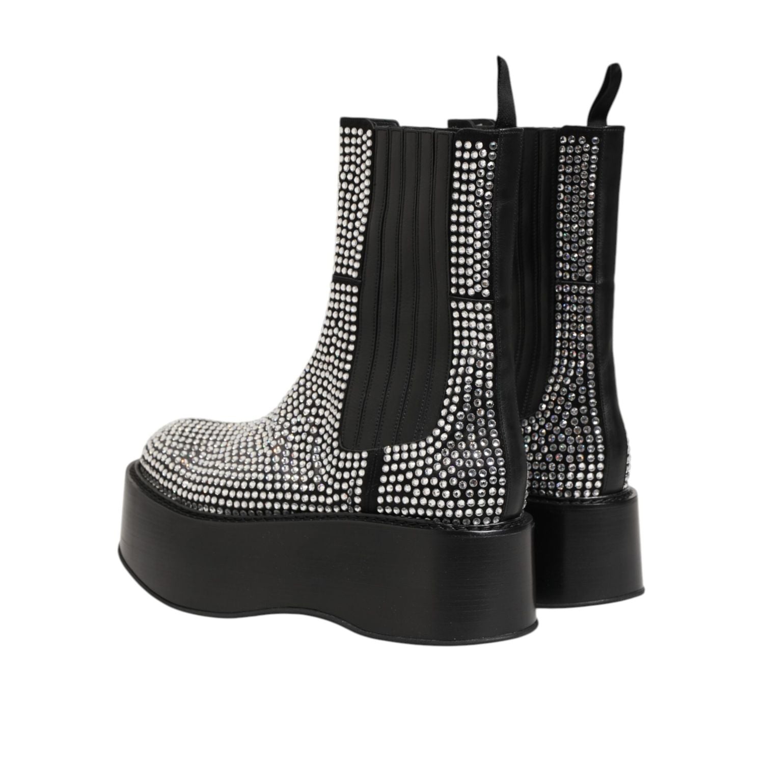 Dolce & Gabbana Black Crystal Strass Mid Calf Short Boots  Shoes
