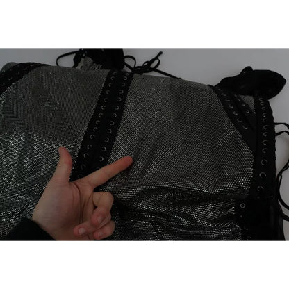 Dolce & Gabbana Black Crystals Lace Up Runway Gown Dress