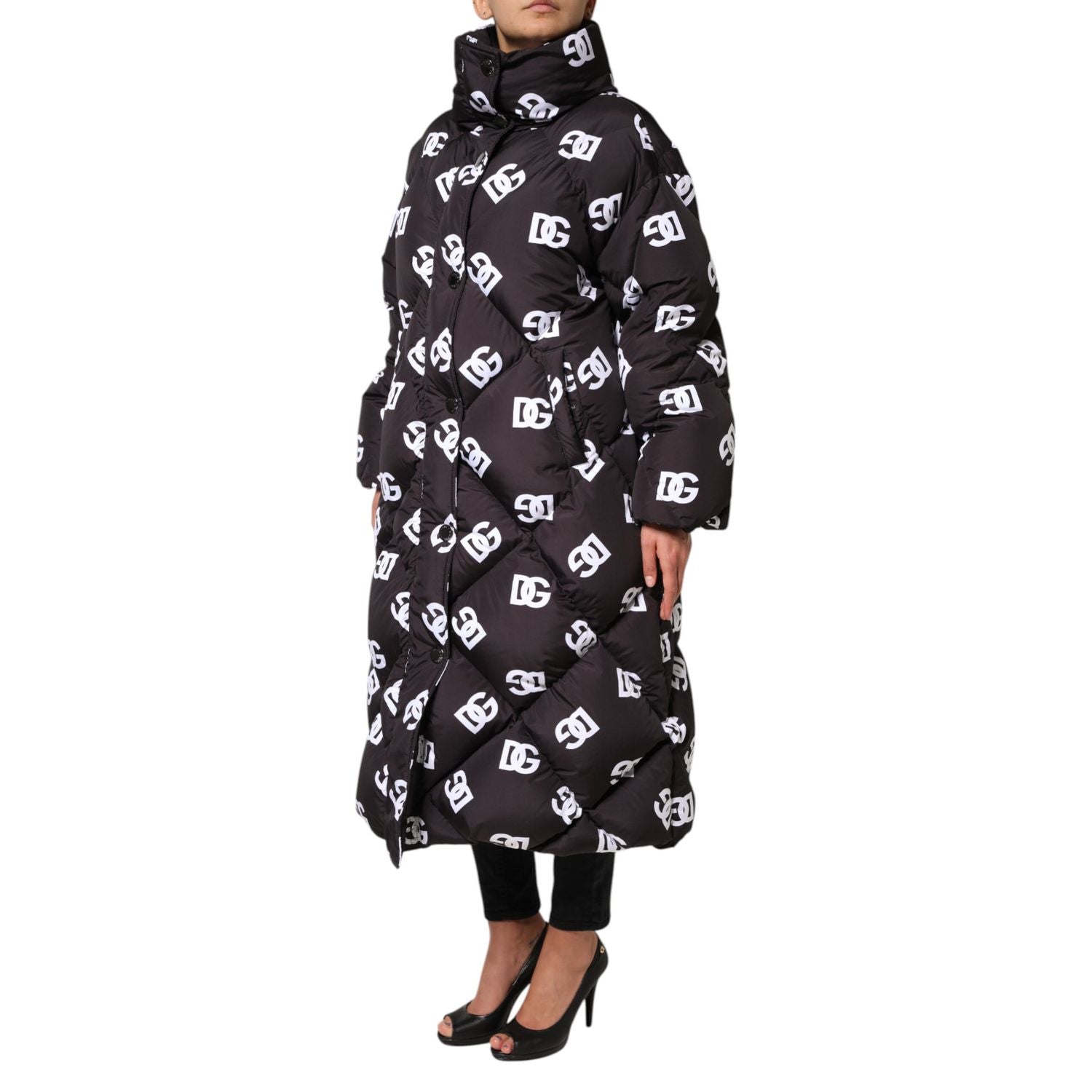 Dolce & Gabbana Black DG Mania Puffer Quilted Long Coat Jacket