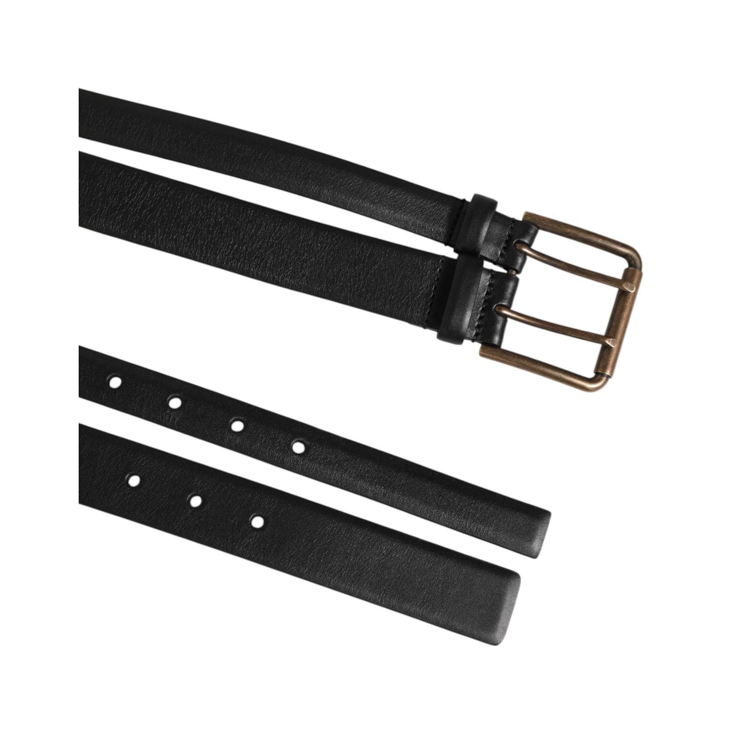 Dolce & Gabbana Black Double Strap Leather Brass Buckle Belt showcasing dual strap design and brass buckle detail.