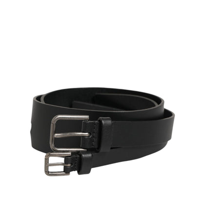 Dolce & Gabbana Black Double Strap Leather Buckle Men Belt featuring two sleek black straps and polished metal buckles.