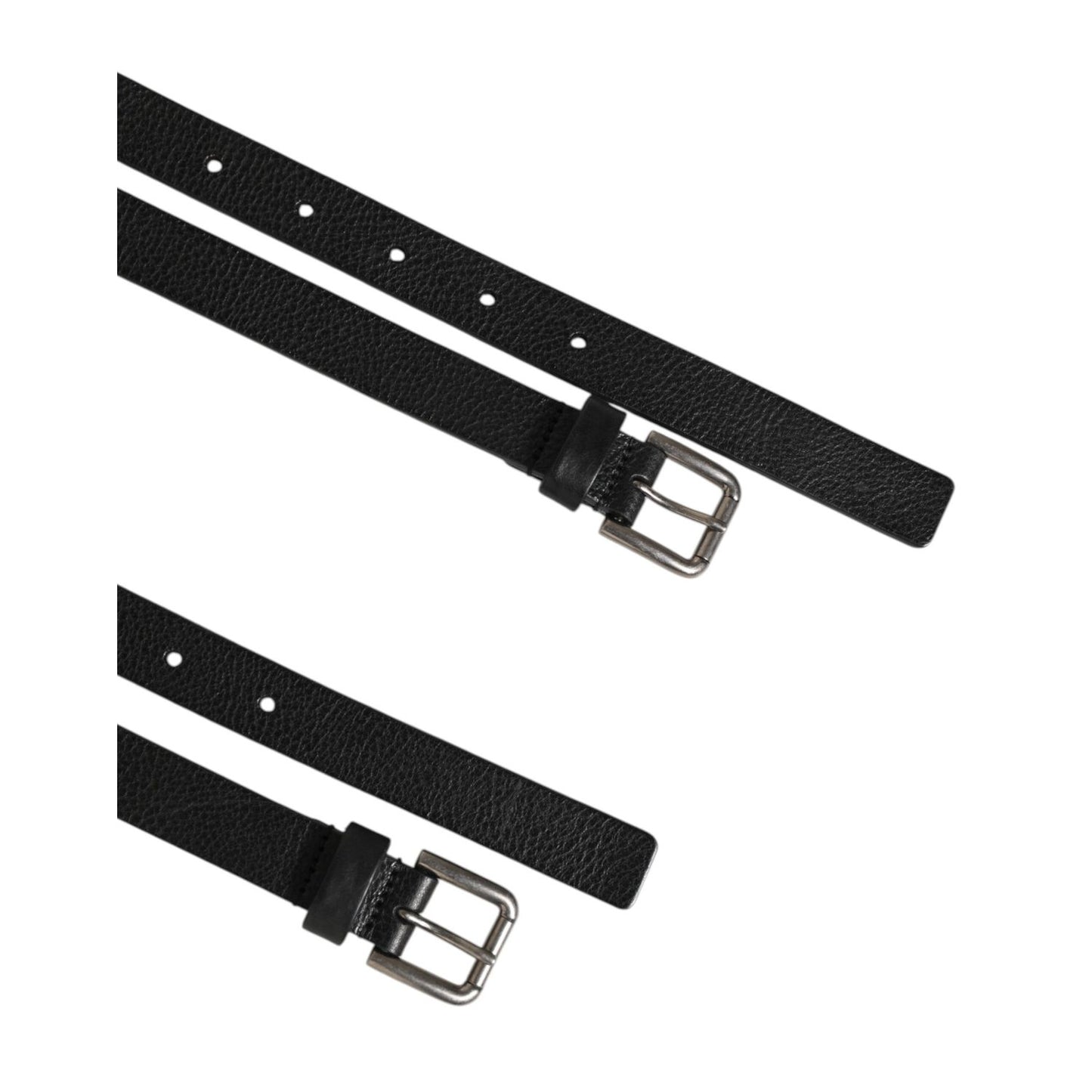 Dolce & Gabbana Black Double Strap Leather Gold Buckle Belt with premium craftsmanship displayed.