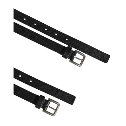 Dolce & Gabbana Black Double Strap Leather Gold Buckle Belt with premium craftsmanship displayed.