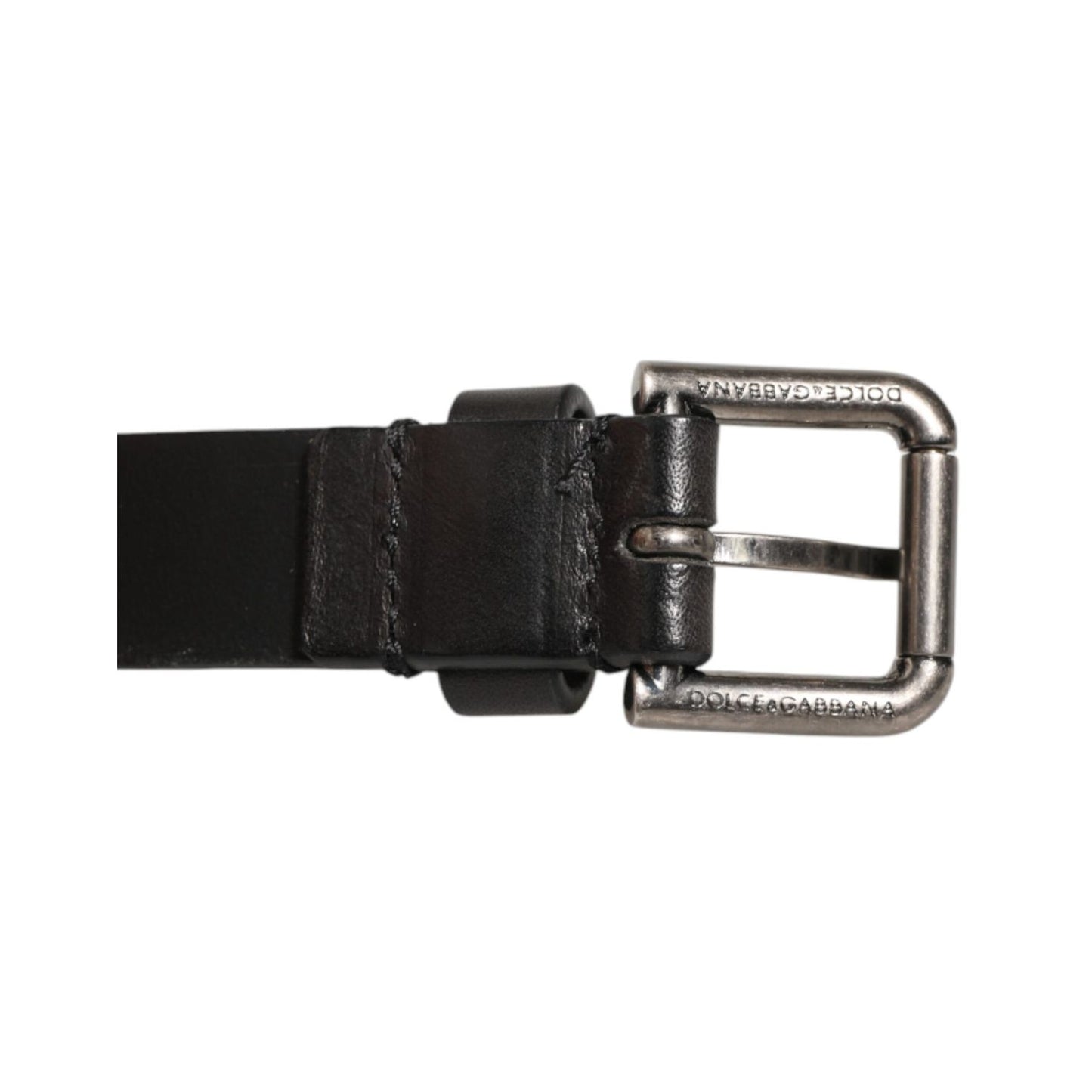Dolce & Gabbana Black Double Strap Leather Silver Buckle Belt featuring sleek calfskin and fine stitching.