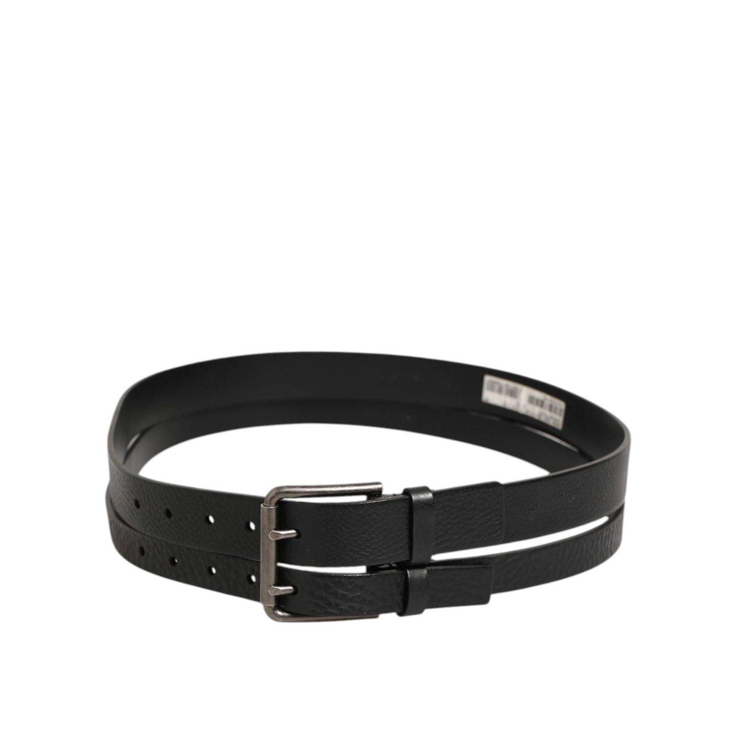 Dolce & Gabbana Black Double Strap Leather Silver Buckle Belt - premium Italian craftsmanship in sleek black calfskin leather.