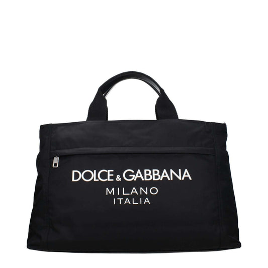 Dolce & Gabbana Black Fabric Luggage And Travel bag with front logo, large size, and adjustable shoulder strap.