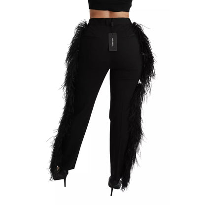 Dolce & Gabbana Black Feather Straight High Waist Pants