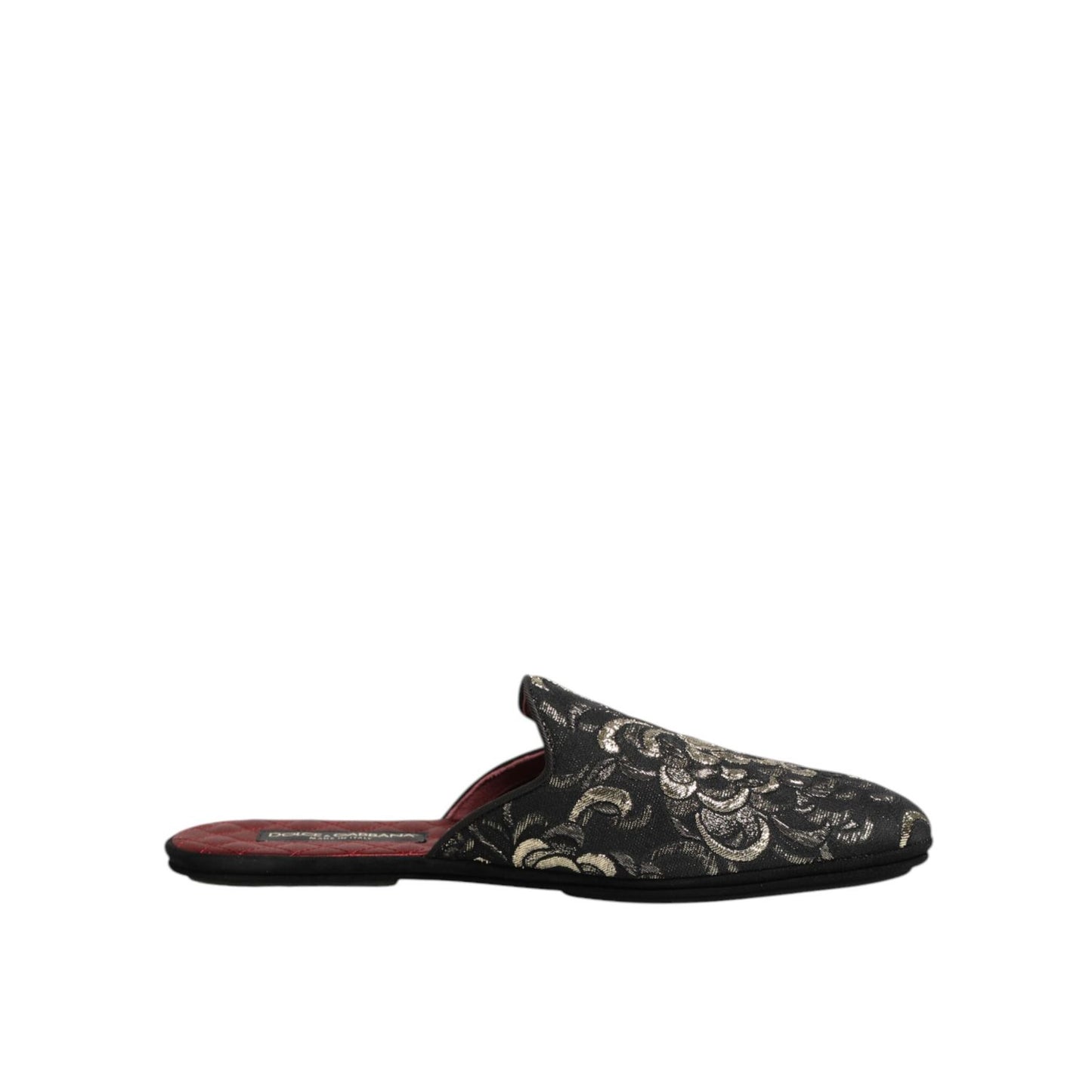 Dolce & Gabbana Black Floral Jacquard Slides Slippers Shoes with elegant slip-on design and luxurious detailing.