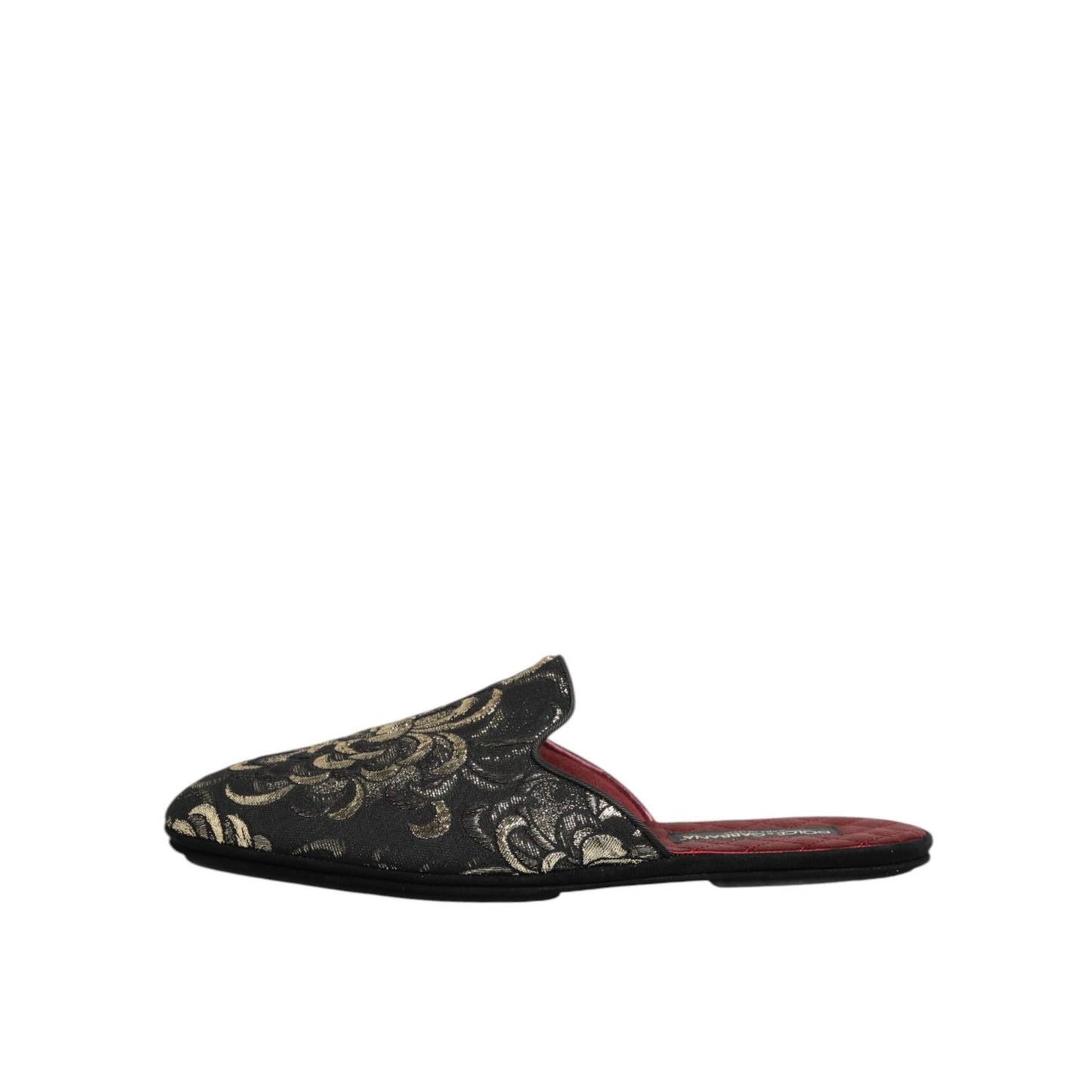 Dolce & Gabbana Black Floral Jacquard Slides Slippers Shoes featuring luxurious design and flat sole for comfort