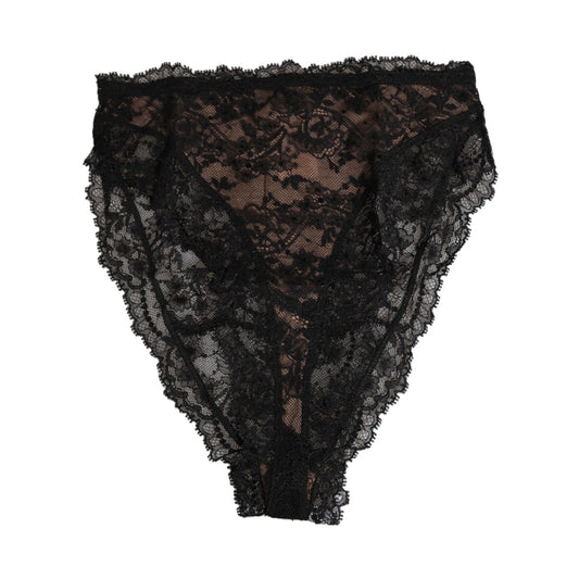 Dolce & Gabbana Black Floral Lace Mesh High Brief Panty Underwear, sheer Italian design with comfort and sensuality.