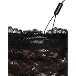 Dolce & Gabbana Black Floral Lace Mesh High Brief Panty Underwear showcasing intricate lace details and logo tag close-up.