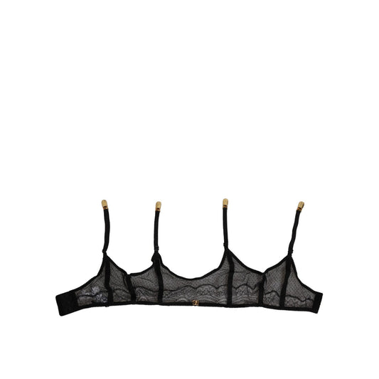 Dolce & Gabbana Black Floral Lace Nylon Strap Garter Underwear, delicate lace design with nylon straps, elegant lingerie style.