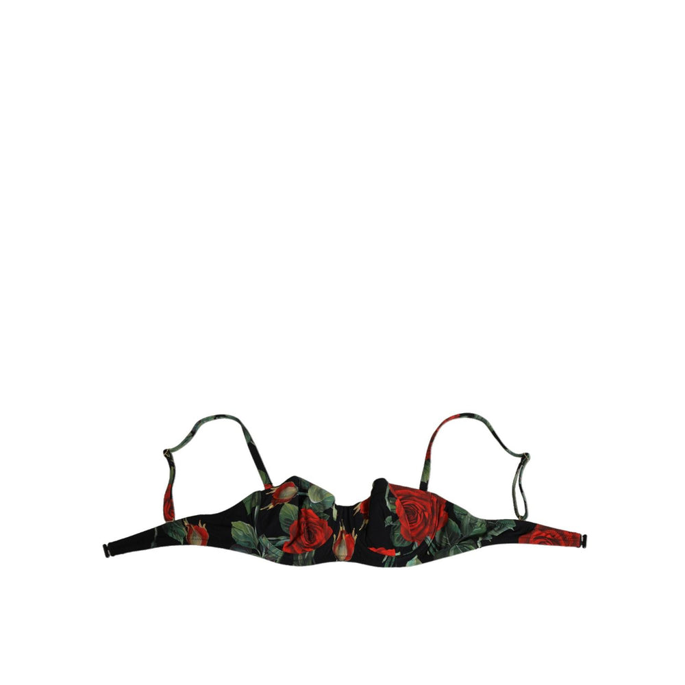 Dolce & Gabbana Black Floral Nylon Padded Balconnet Bra Underwear, elegant padded floral bra design.