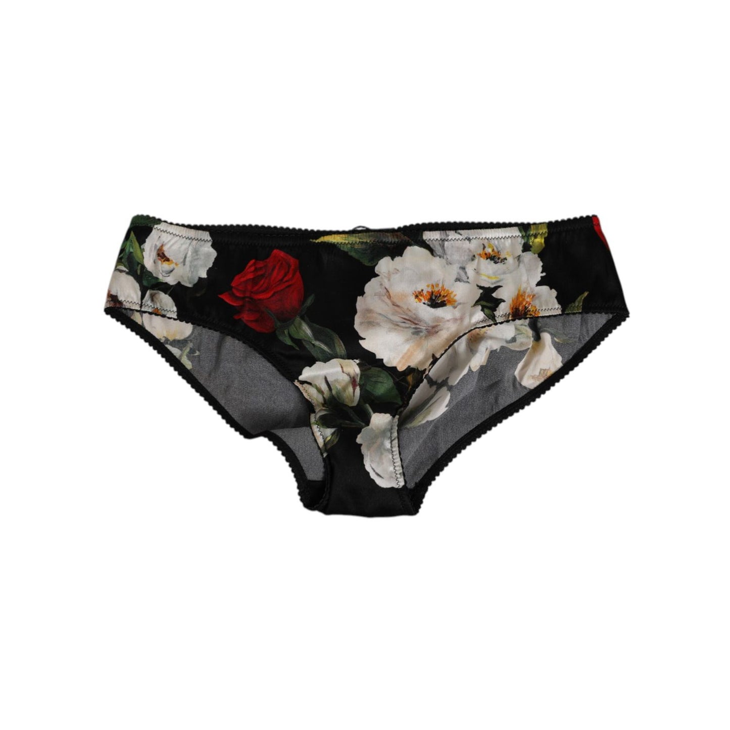 Dolce & Gabbana Black Floral Print Mid Waist Panty Underwear with silk blend and Italian design