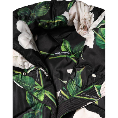 Dolce & Gabbana Black Floral Print Puffer Quilted Jacket
