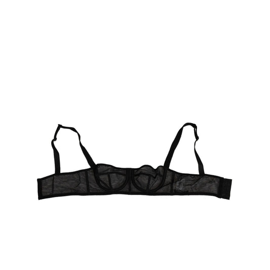 Dolce & Gabbana Black Floral Underwired Balconette Bra Underwear with lace details and adjustable straps.