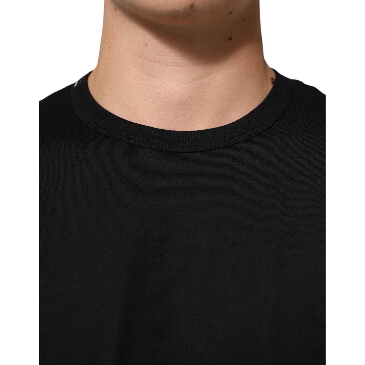 Dolce & Gabbana Black Goodluck 2021 Cotton Crew Neck T-shirt close-up