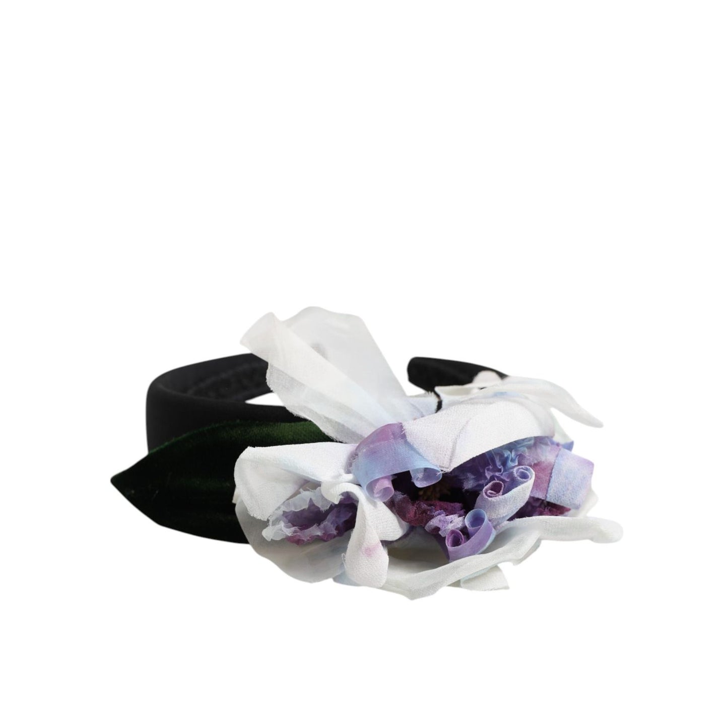 Dolce & Gabbana Black Green Silk Purple White Floral Appliqué Accessory Headband