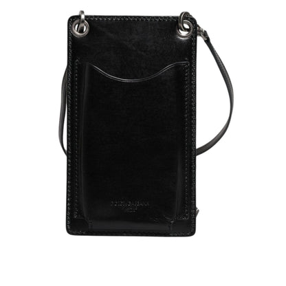 Dolce & Gabbana Black Horse Leather Zip Logo Shoulder Neck Strap Wallet