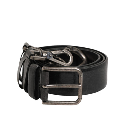 Dolce & Gabbana Black Key Ring Clip Attachments Buckle Belt with silver-tone hardware