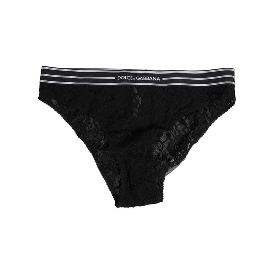 Dolce & Gabbana Black Lace Nylon High Waist Panty Underwear in elegant design, featuring brand logo and delicate lace detailing.