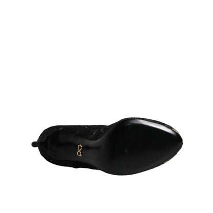 Dolce & Gabbana Black Lace Stretch Heels Mid Calf Boots Shoes